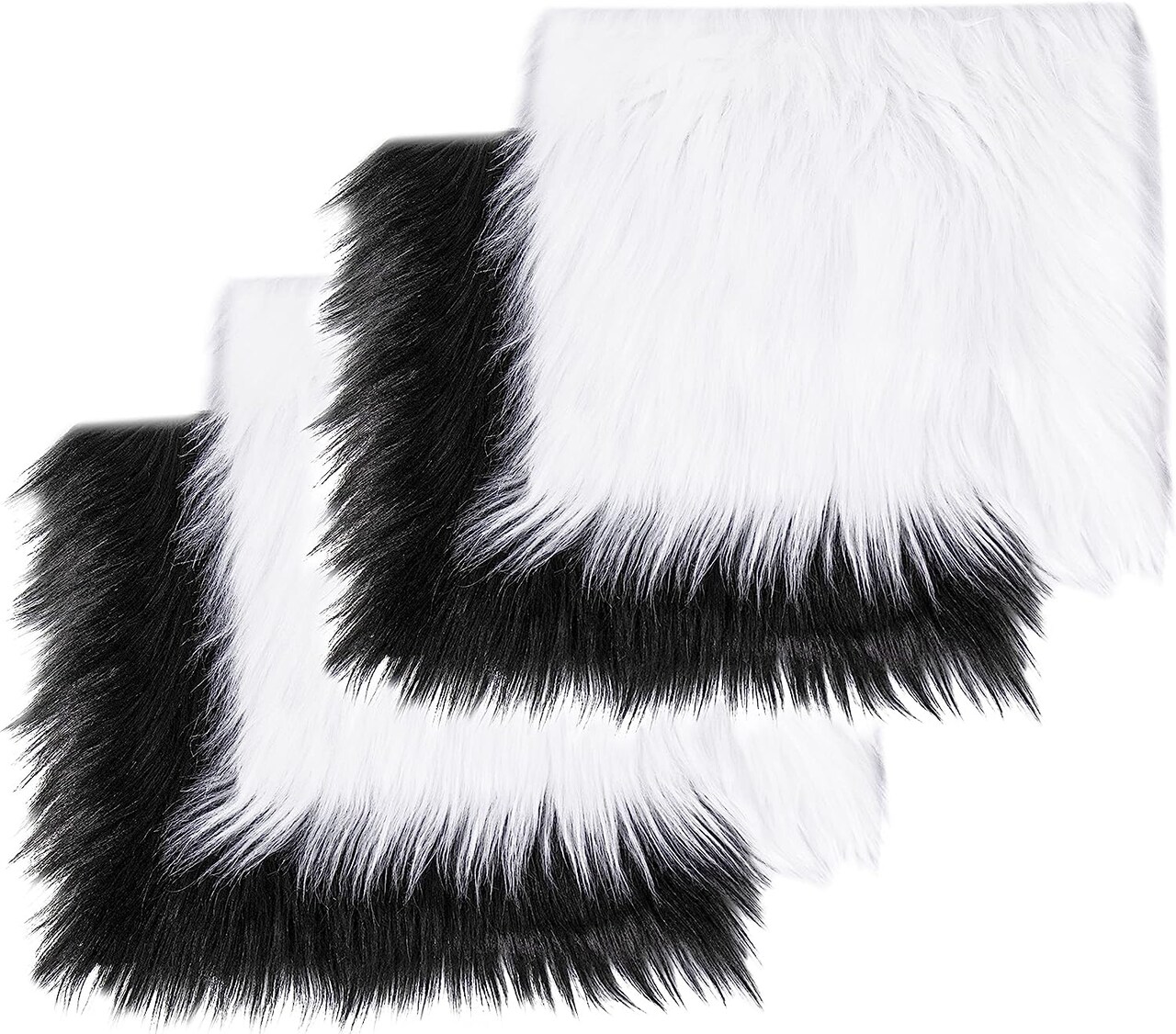 FabricLA Shaggy Faux Fur Fabric - 12&#x22; X 12&#x22; Inches Pre-Cut - Use Fake Fur for DIY Craft, Fashion Accessory, Home Decoration, Hobby - 2 White &#x26; 2 Black Pack